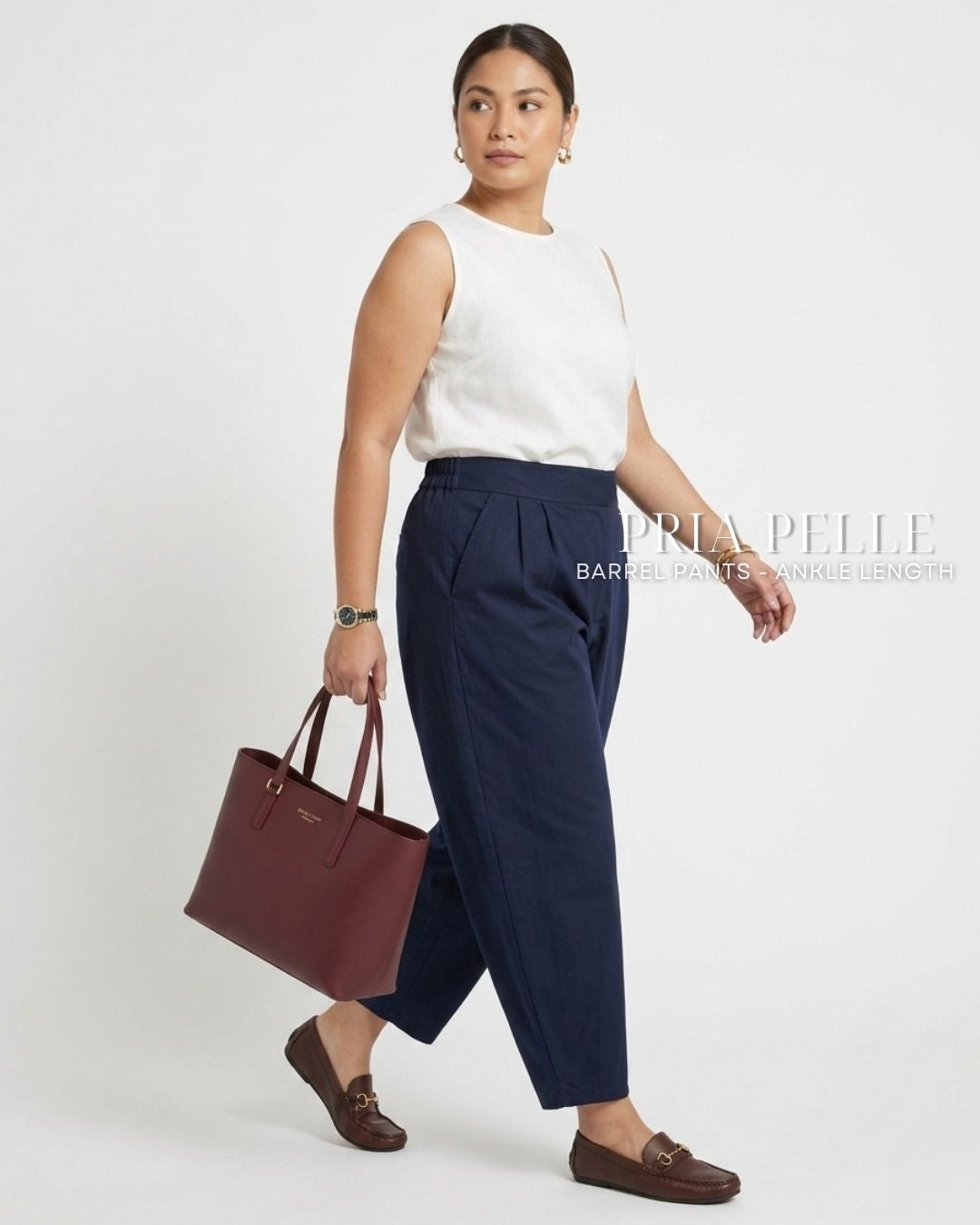 Pria Pelle Barrel Pants | Ankle Length - Cotton Twill Midnight Blue | Non Stretch