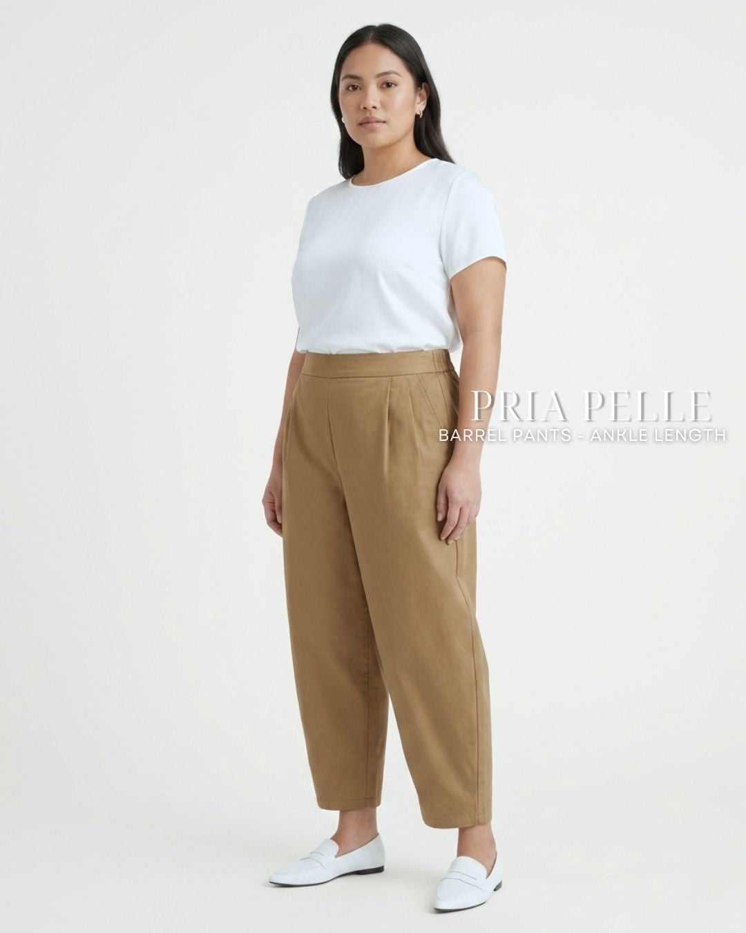Pria Pelle Barrel Pants | Ankle Length - Cotton Twill Khaki Brown | Non Stretch