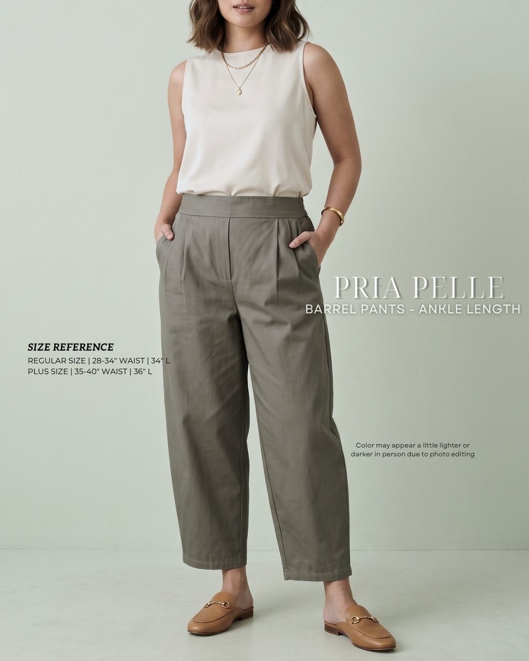 Pria Pelle Barrel Pants | Ankle Length - Cotton Twill Dark Gray Olive - Non Stretch