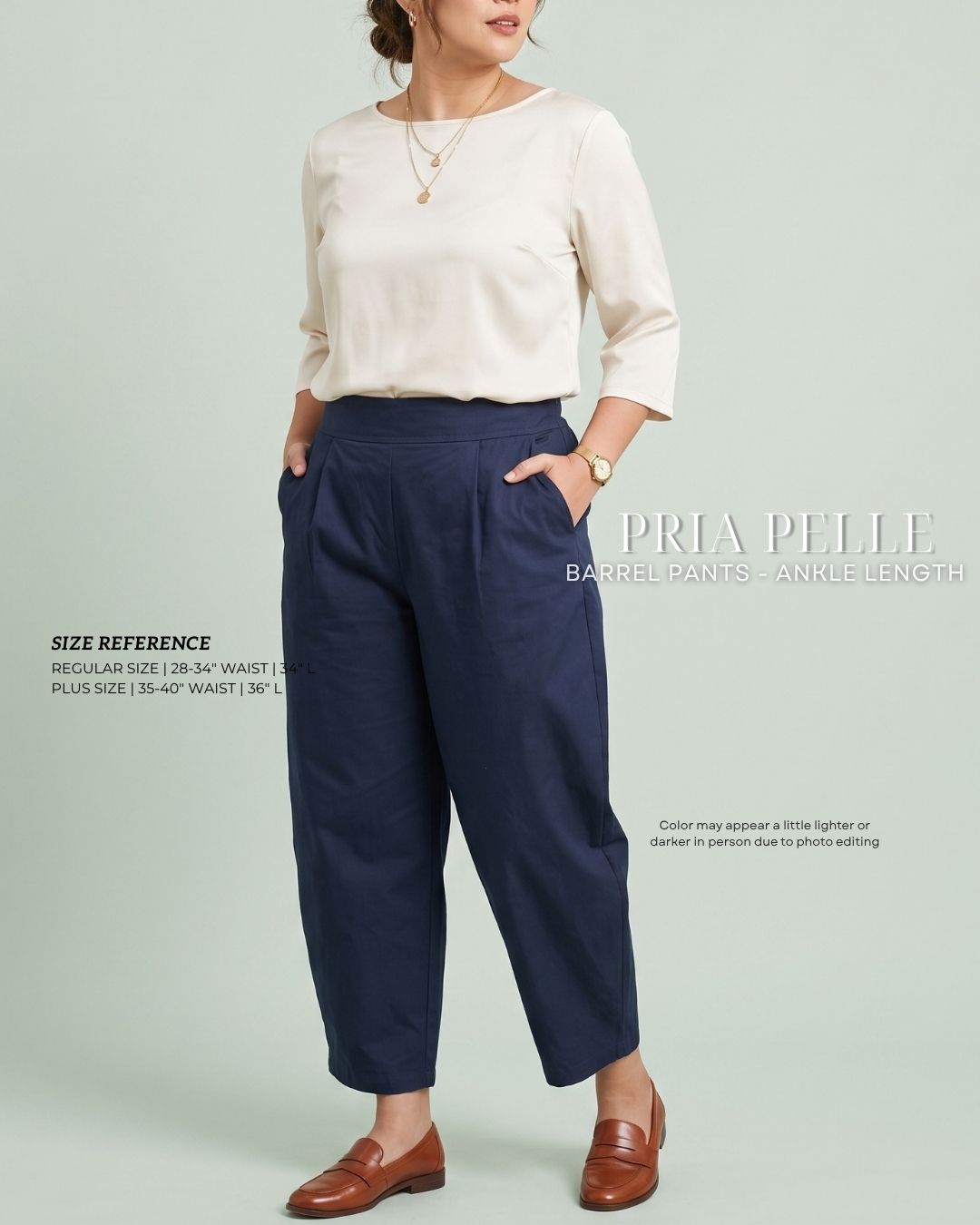 Pria Pelle Barrel Pants | Ankle Length - Cotton Blend Midnight Blue - Non Stretch
