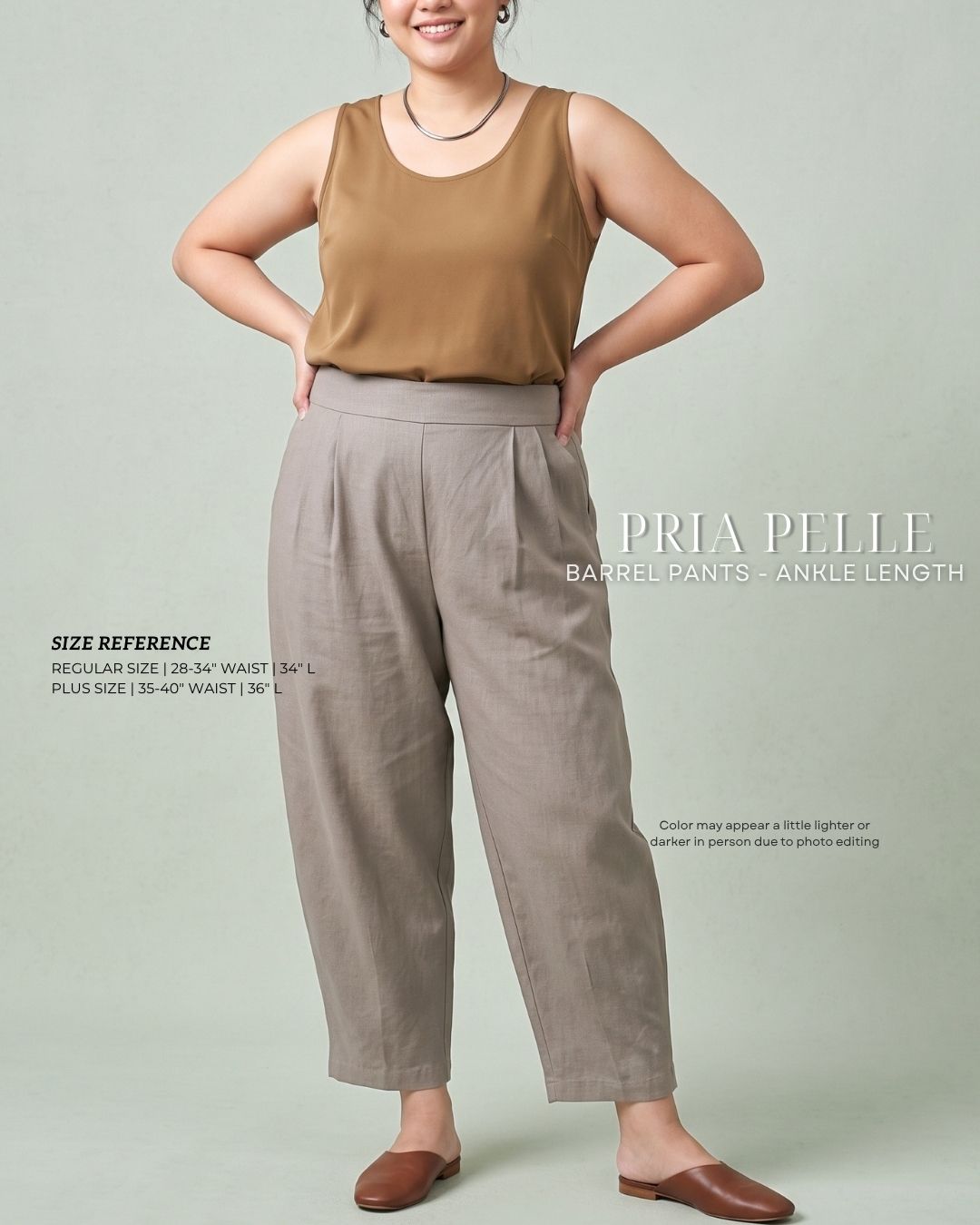 Pria Pelle Barrel Pants | Ankle Length - Linen Blend Warm Gray - Non Stretch