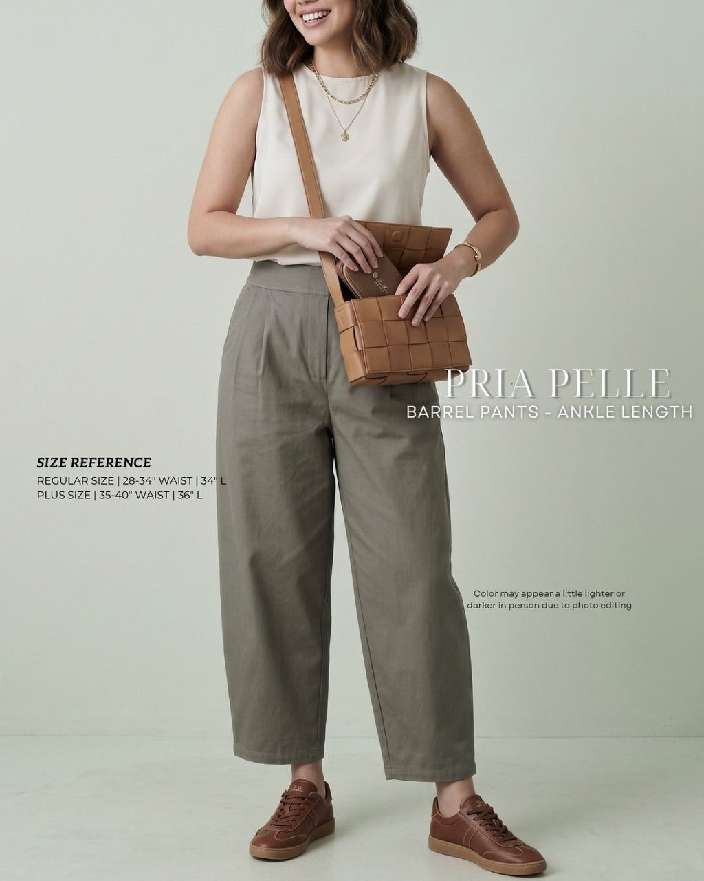 Pria Pelle Barrel Pants | Ankle Length - Cotton Twill Dark Gray Olive - Non Stretch