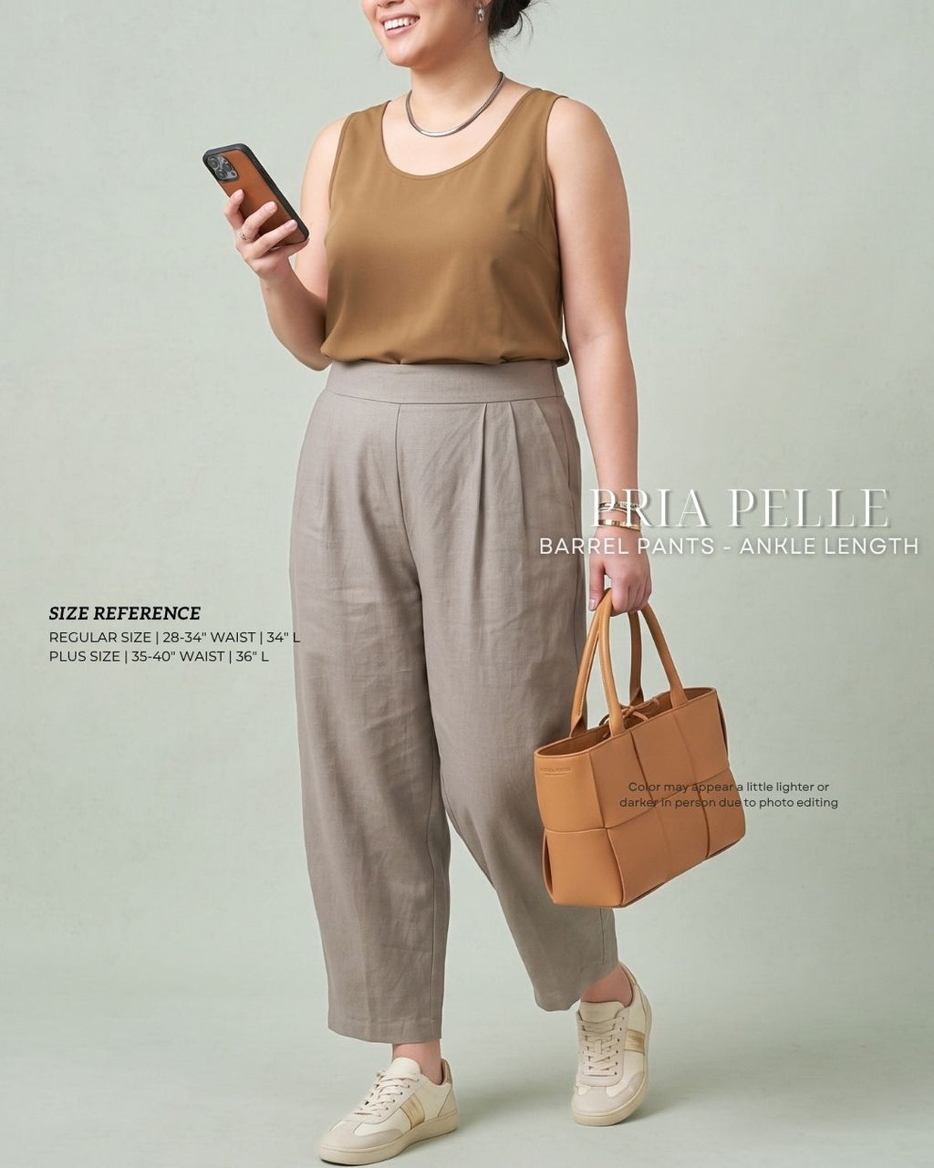 Pria Pelle Barrel Pants | Ankle Length - Linen Blend Warm Gray - Non Stretch