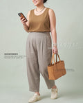 Pria Pelle Barrel Pants | Ankle Length - Linen Blend Warm Gray - Non Stretch