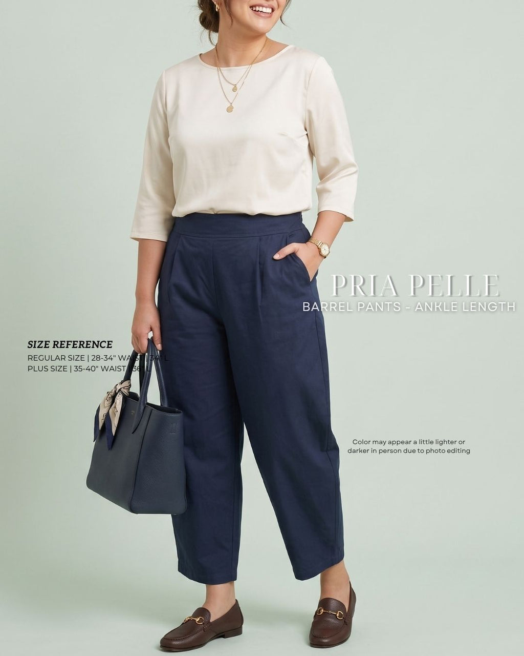 Pria Pelle Barrel Pants | Ankle Length - Cotton Blend Midnight Blue - Non Stretch