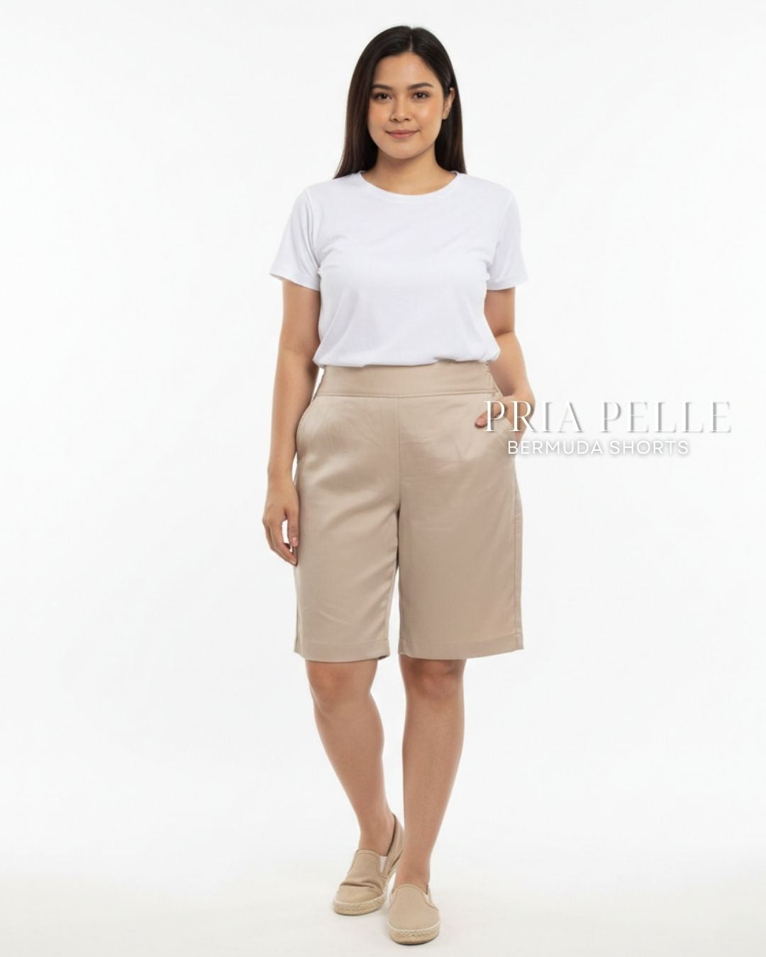 Pria Pelle Bermuda Shorts | Back garter - Cotton Blend Beige | Non Stretch