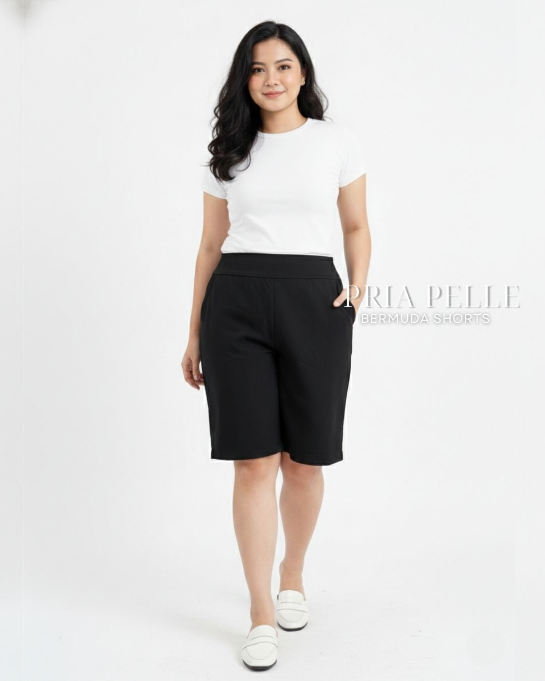 Pria Pelle Bermuda Shorts | Back garter - Cotton Blend Airy Black | Non Stretch