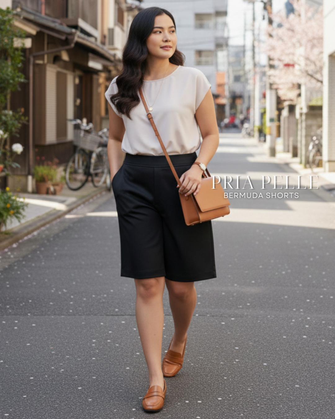 Pria Pelle Bermuda Shorts | Back garter - Cotton Blend Black | Non Stretch