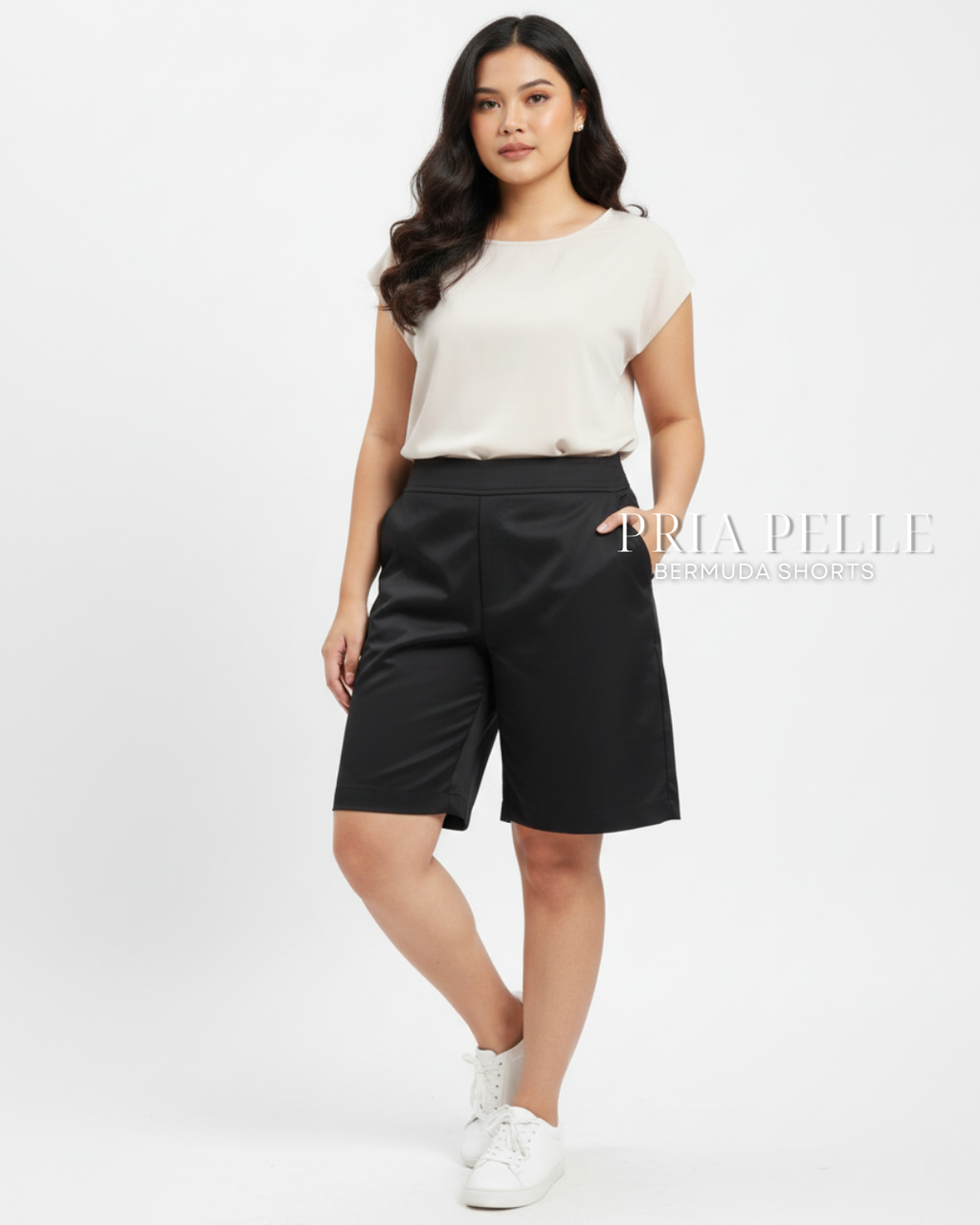 Pria Pelle Bermuda Shorts | Back garter - Cotton Blend Black | Non Stretch