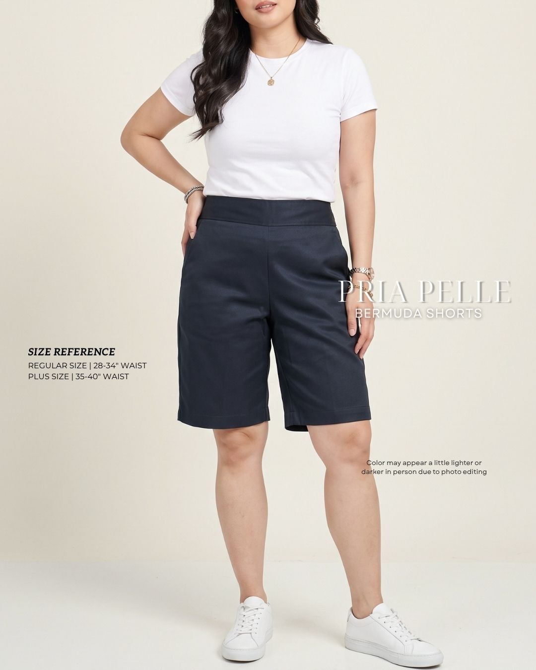 Pria Pelle Bermuda Shorts | Back garter - Cotton Twill Blue Black | Non Stretch