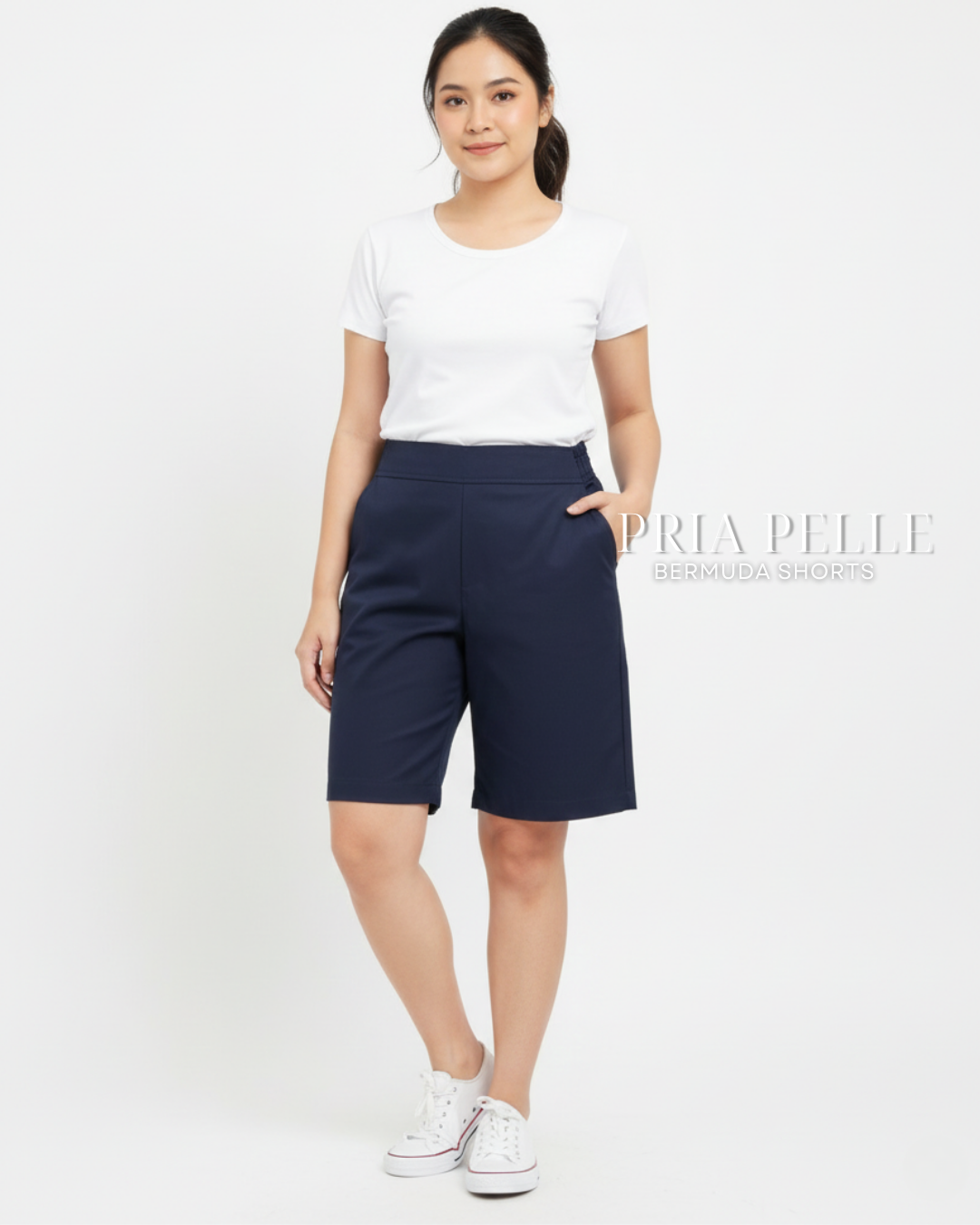 Pria Pelle Bermuda Shorts | Back garter - Cotton Twill Dark Blue | Non Stretch