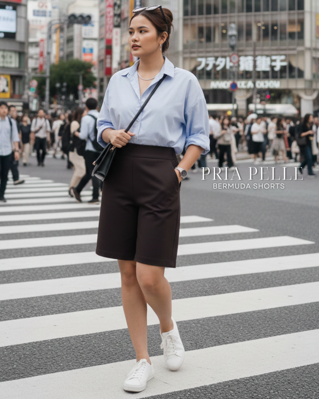 Pria Pelle Bermuda Shorts | Back garter - Cotton Blend Dark Brown | Non Stretch