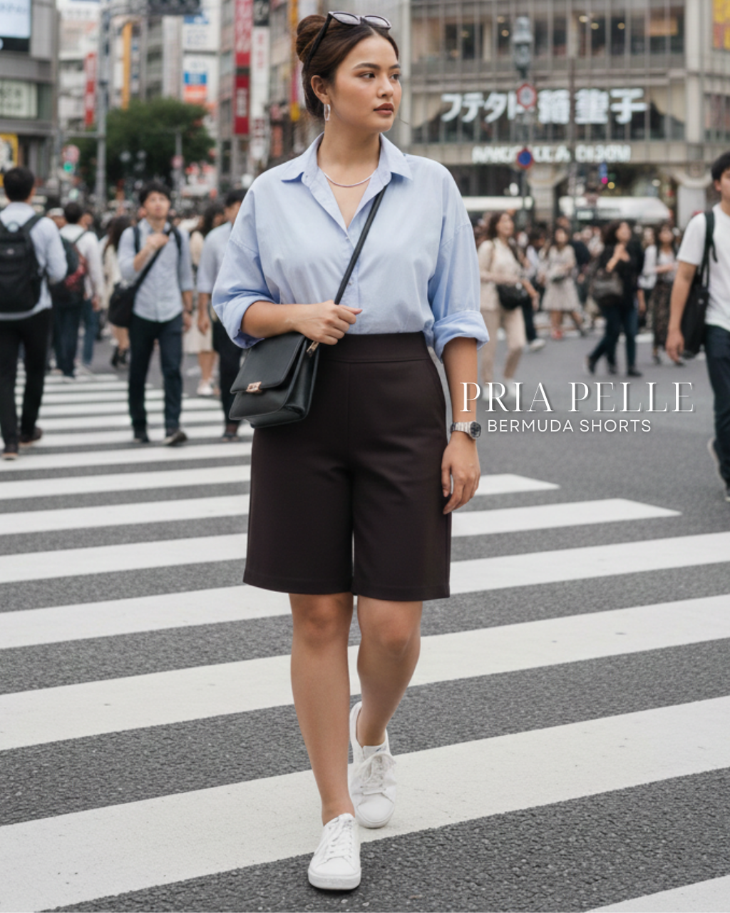Pria Pelle Bermuda Shorts | Back garter - Cotton Blend Dark Brown | Non Stretch