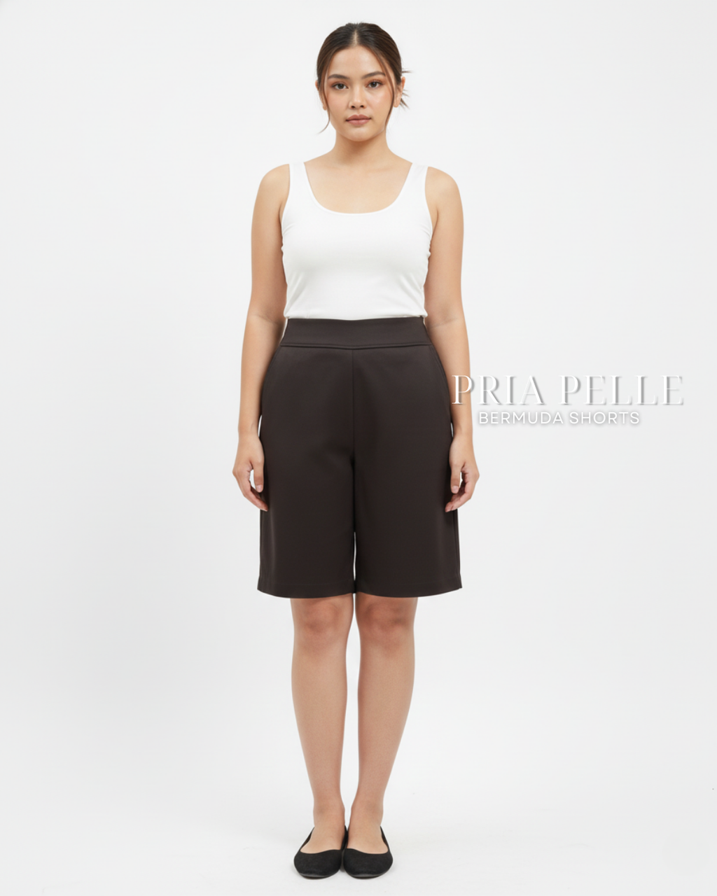 Pria Pelle Bermuda Shorts | Back garter - Cotton Blend Dark Brown | Non Stretch