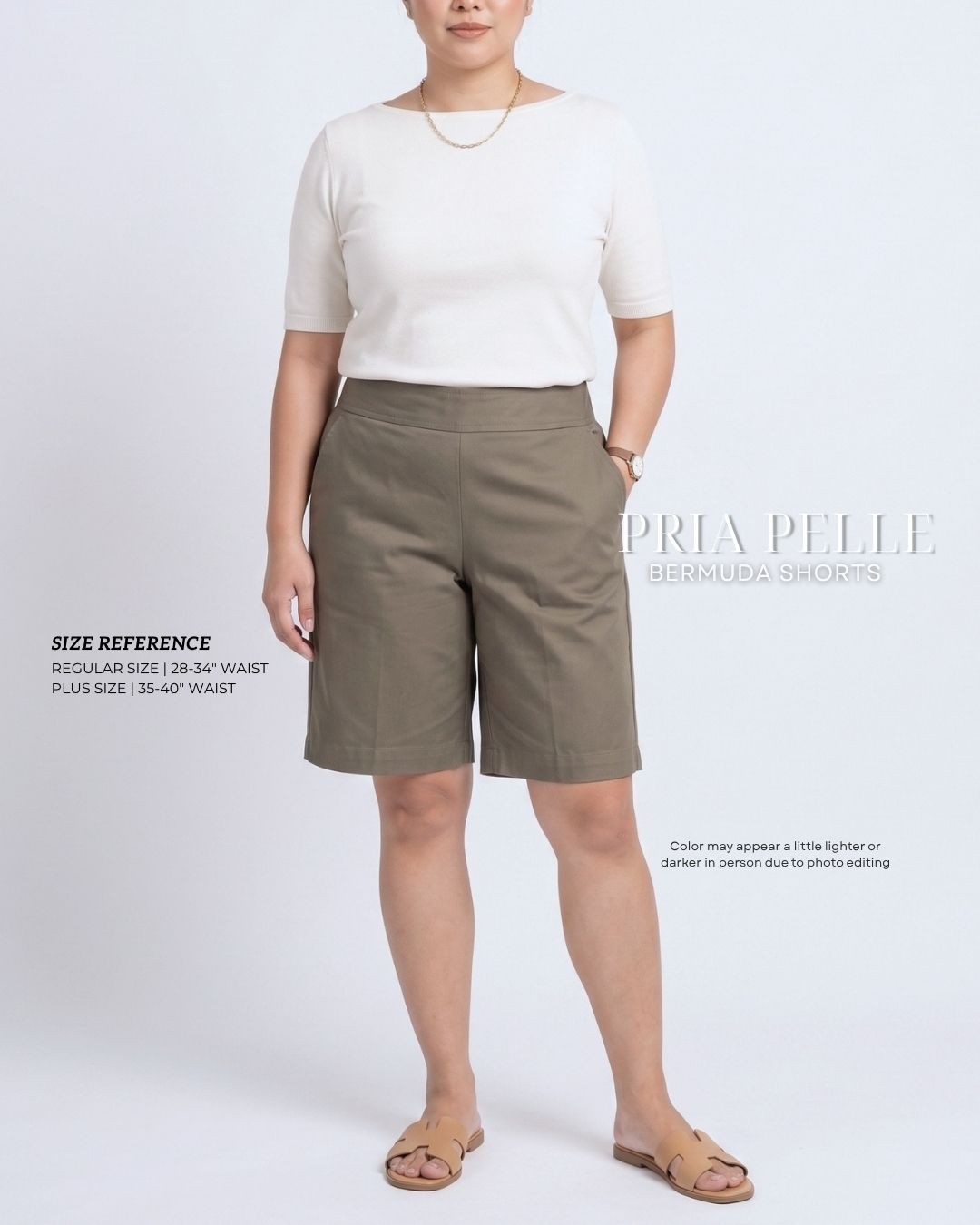 Pria Pelle Bermuda Shorts | Back garter - Cotton Twill Gray Olive | Non Stretch