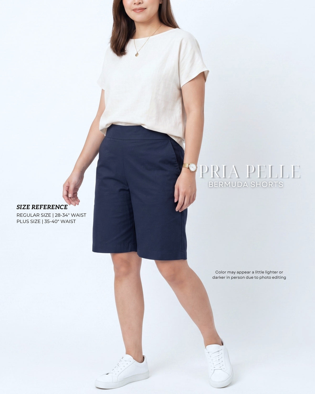 Pria Pelle Bermuda Shorts | Back garter - Cotton Blend Dark Blue | Non Stretch