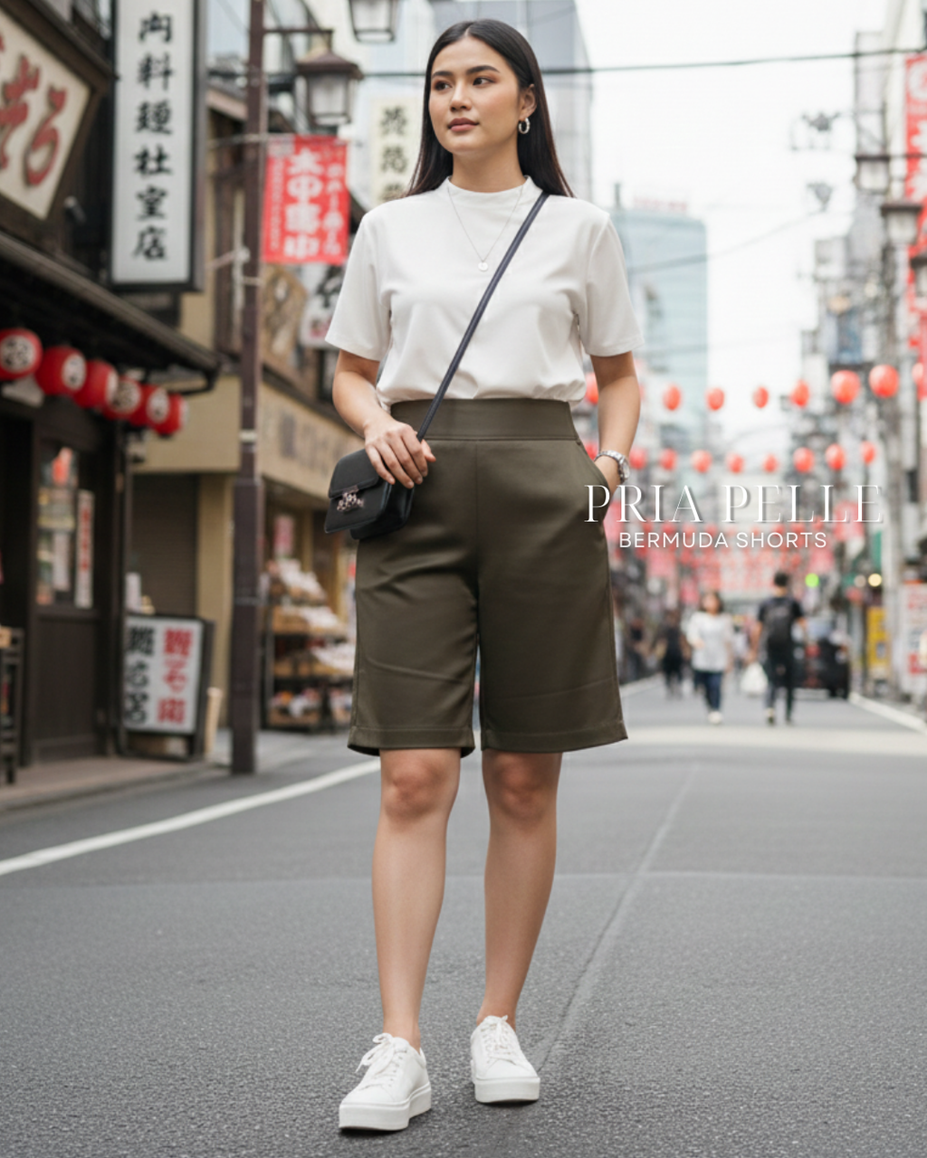 Pria Pelle Bermuda Shorts | Back garter - Cotton Blend Moss Green | Non Stretch