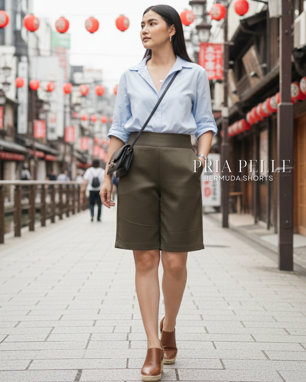 Pria Pelle Bermuda Shorts | Back garter - Cotton Blend Moss Green | Non Stretch