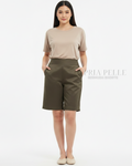 Pria Pelle Bermuda Shorts | Back garter - Cotton Blend Moss Green | Non Stretch