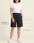 Pria Pelle Bermuda Shorts | Back garter - Cotton Twill Black (Pin Stripes Finish) with Stretch