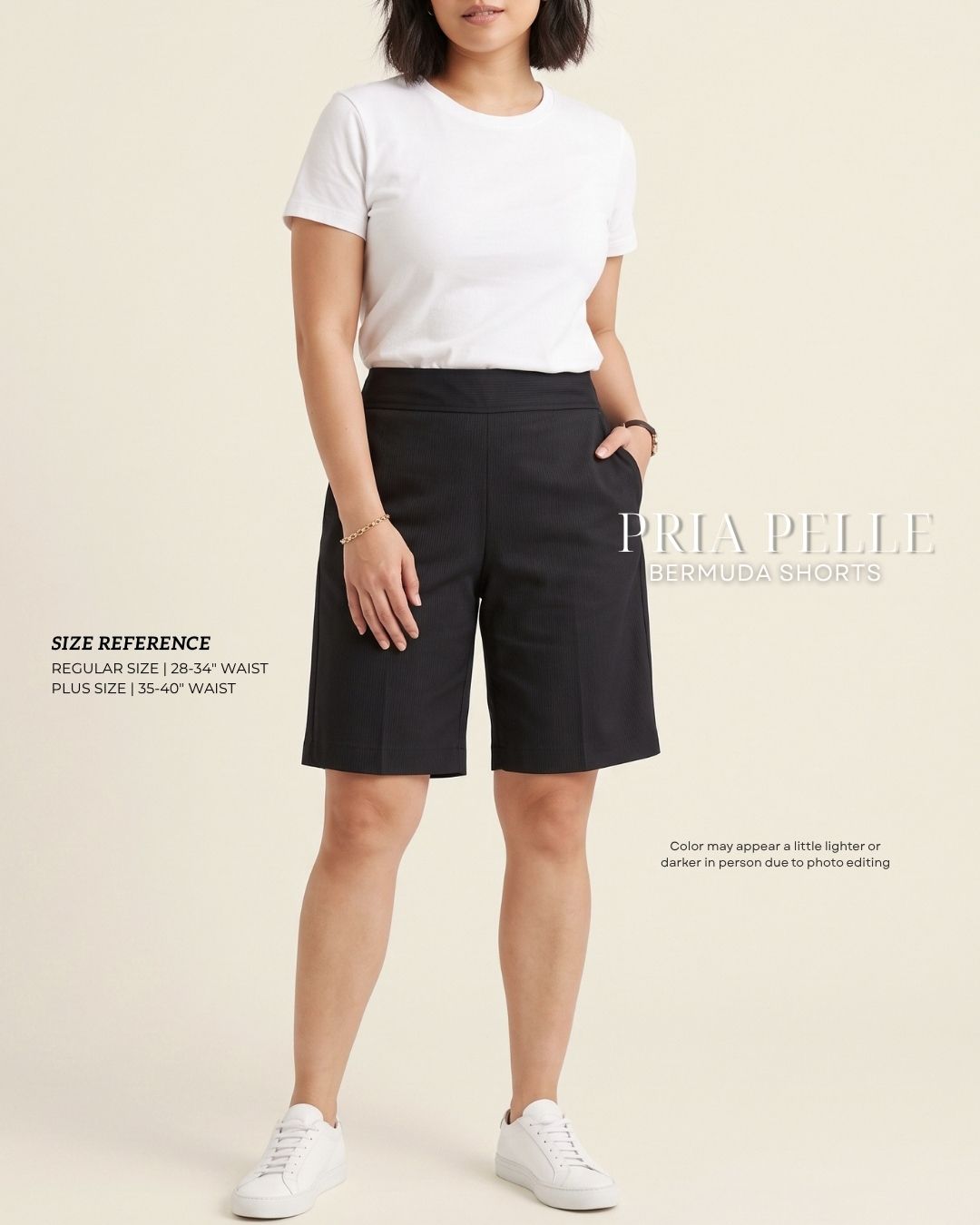 Pria Pelle Bermuda Shorts | Back garter - Cotton Twill Black (Pin Stripes Finish) with Stretch