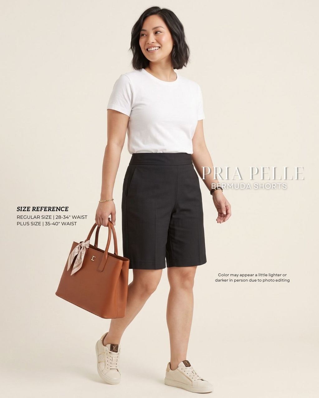 Pria Pelle Bermuda Shorts | Back garter - Cotton Twill Black (Pin Stripes Finish) with Stretch