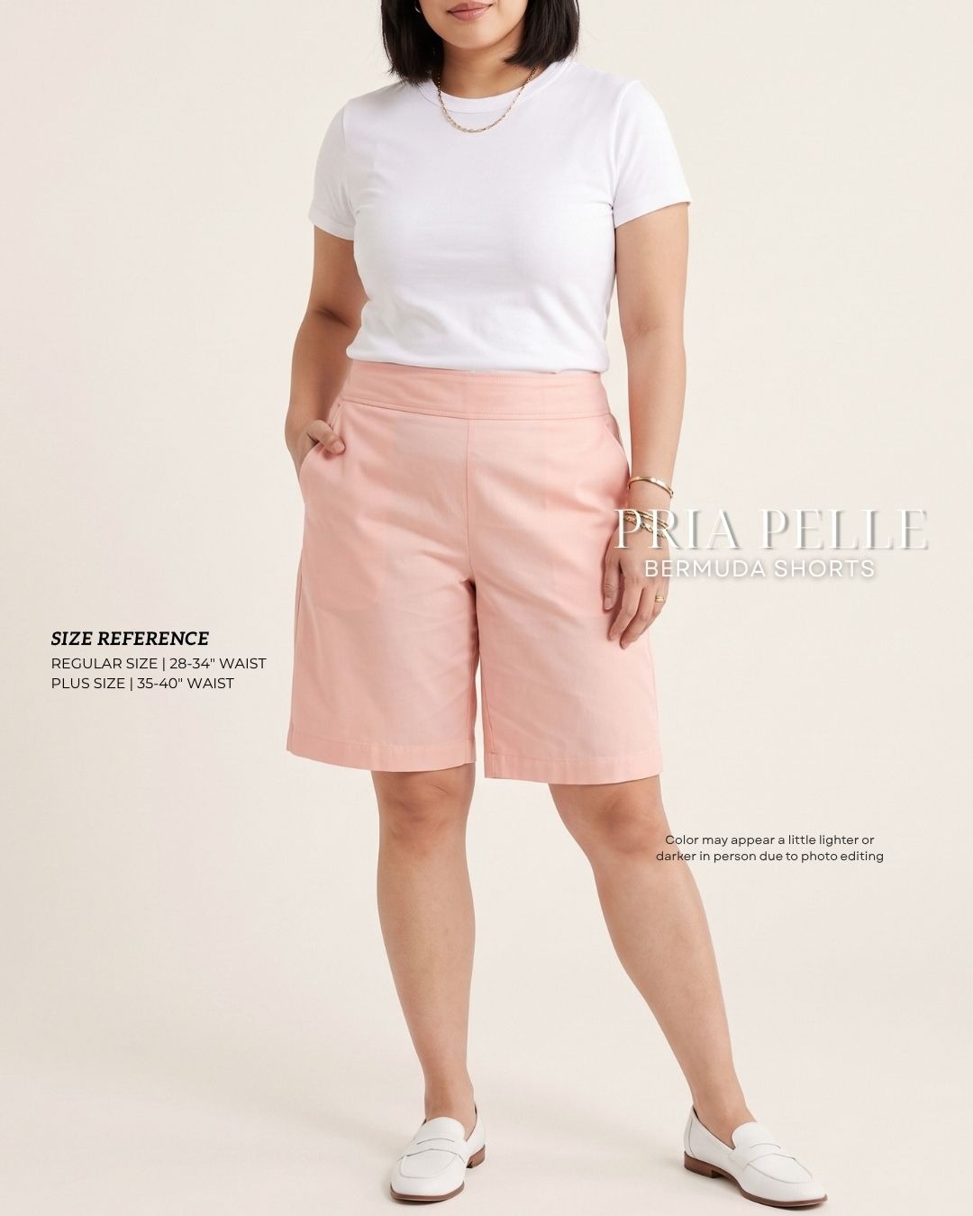 Pria Pelle Bermuda Shorts | Back garter - Cotton Blend Pink Peach with Stretch