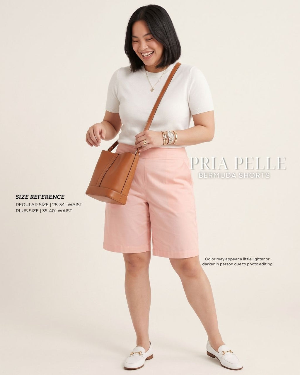 Pria Pelle Bermuda Shorts | Back garter - Cotton Blend Pink Peach with Stretch