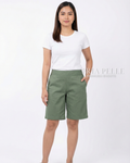 Pria Pelle Bermuda Shorts | Back garter - Cotton Blend Sage Green (Subtle Herringbone Stripes) | Non Stretch