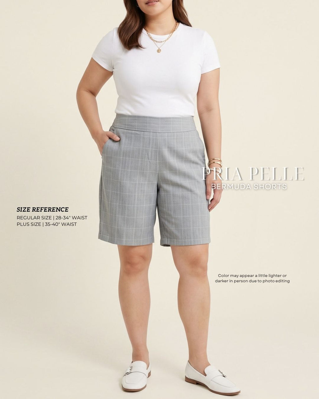 Pria Pelle Bermuda Shorts | Back garter - Special Fabric Checkered Gray | Non Stretch