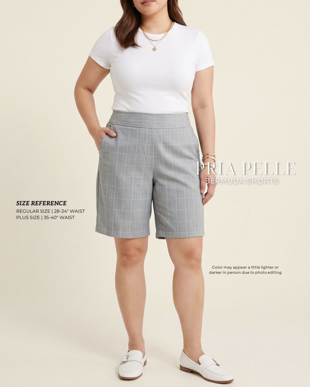 Pria Pelle Bermuda Shorts | Back garter - Special Fabric Checkered Gray | Non Stretch