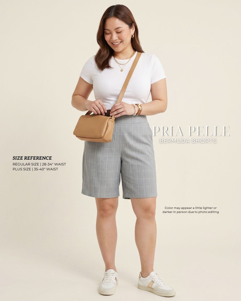Pria Pelle Bermuda Shorts | Back garter - Special Fabric Checkered Gray | Non Stretch