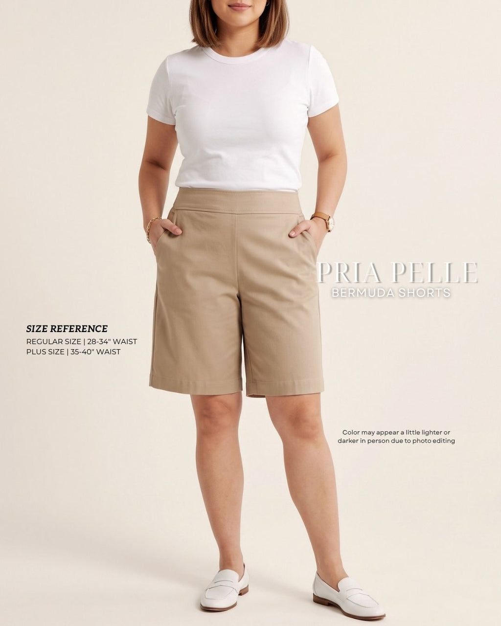 Pria Pelle Bermuda Shorts | Back garter - Cotton Twill Tan with Stretch