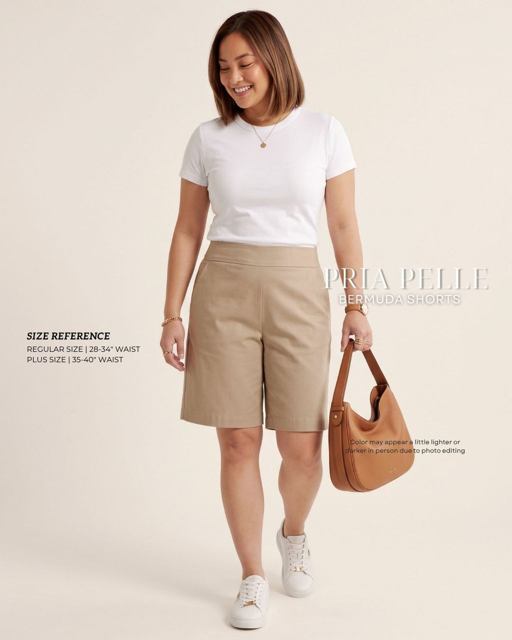 Pria Pelle Bermuda Shorts | Back garter - Cotton Twill Tan with Stretch