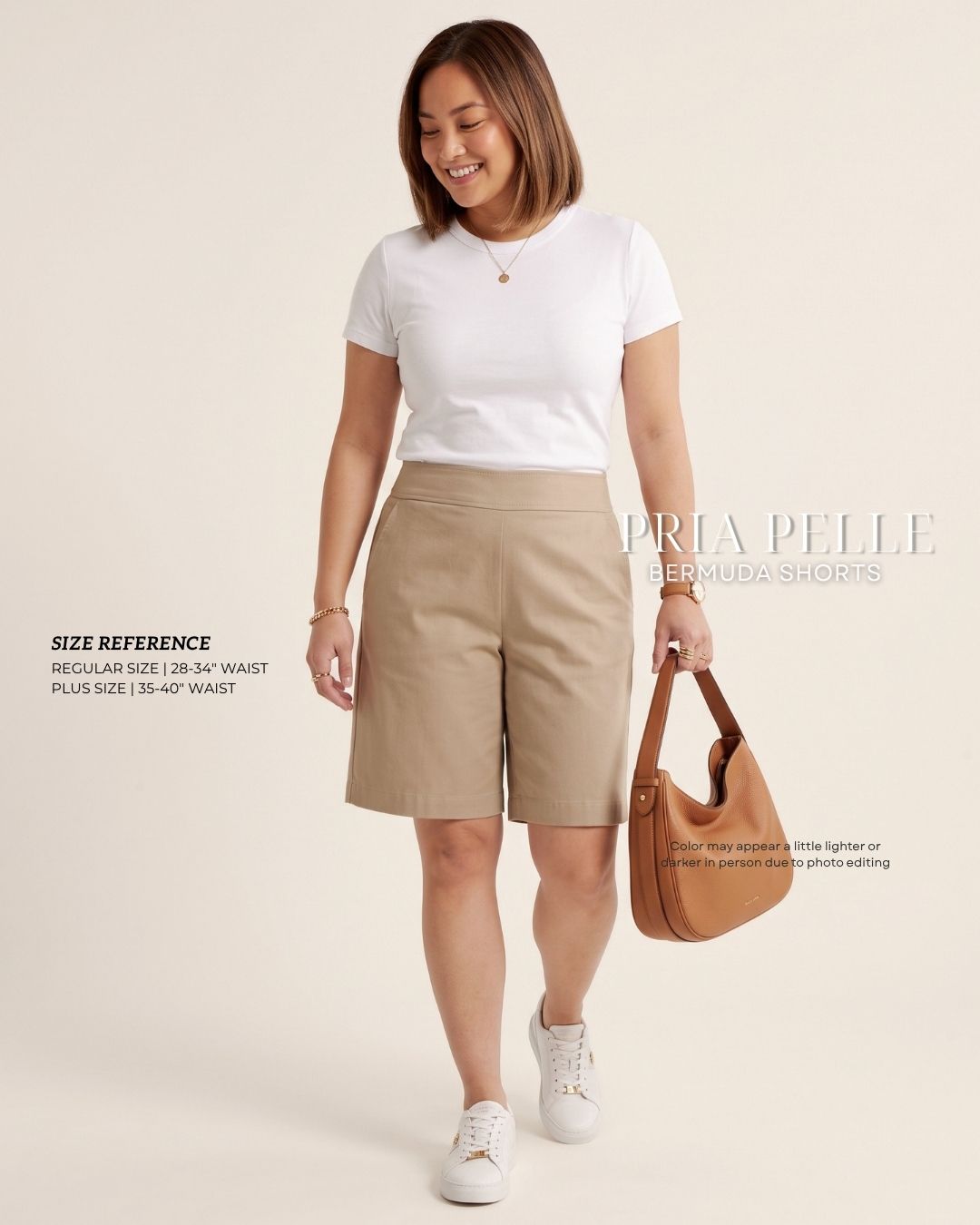 Pria Pelle Bermuda Shorts | Back garter - Cotton Twill Tan with Stretch