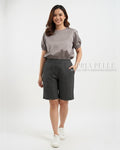 Pria Pelle Bermuda Shorts | Back garter - Cotton Blend Tartan Charcoal Gray | Non Stretch