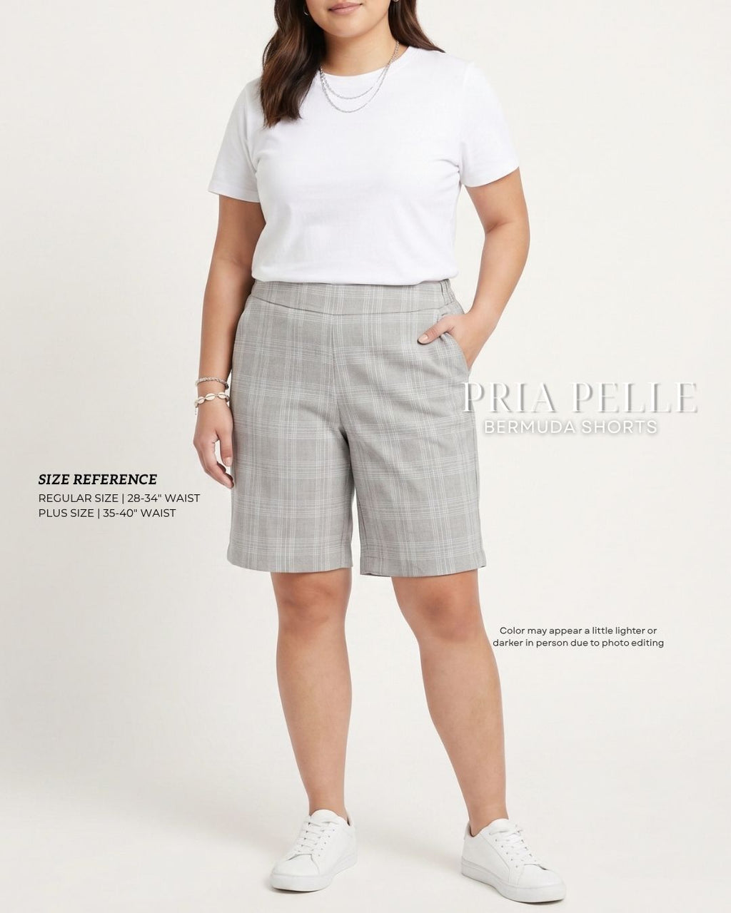 Pria Pelle Bermuda Shorts | Back garter - Woven Checkered Light Gray | Non Stretch [SHORTS ONLY] (Copy)