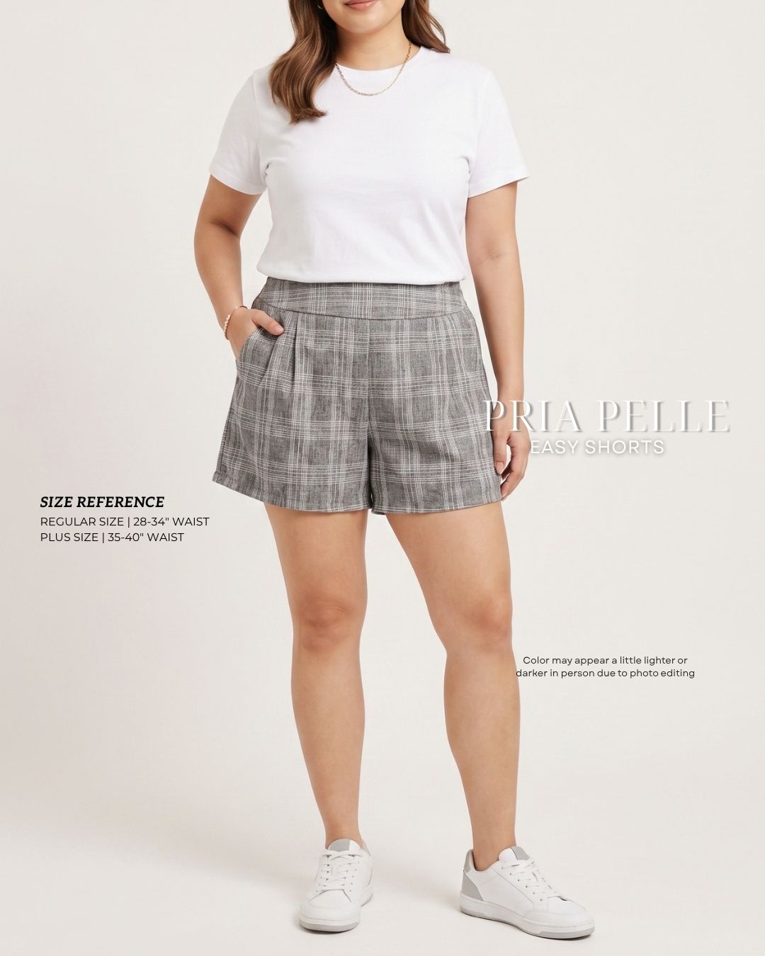 Pria Pelle Easy Shorts | Back garter - Woven Checkered Dark Gray | Non Stretch [SHORTS ONLY]