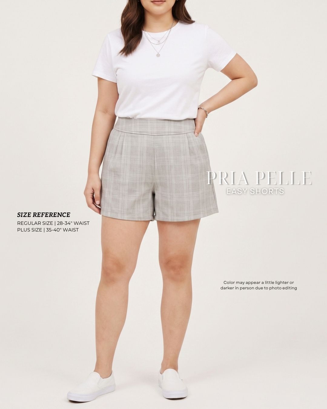 Pria Pelle Easy Shorts | Back garter - Woven Checkered Light Gray | Non Stretch [SHORTS ONLY]