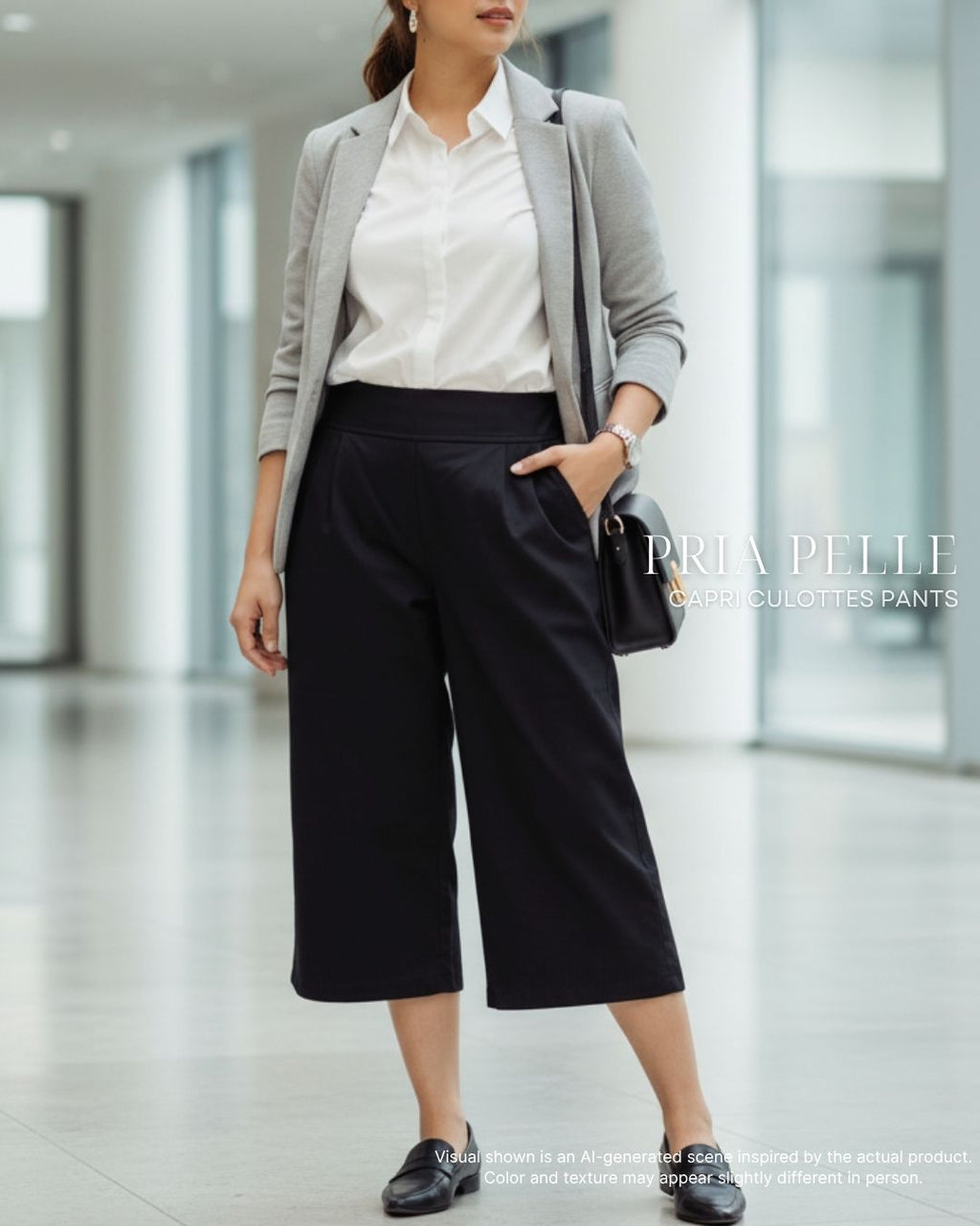 Pria Pelle Capri Culottes Pants | Back garter - Cotton Twill Black