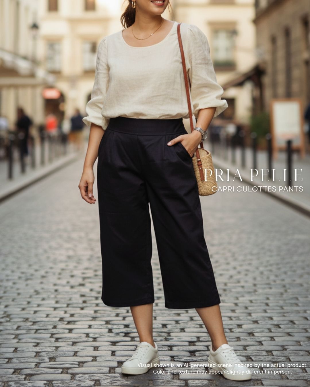 Pria Pelle Capri Culottes Pants | Back garter - Cotton Twill Black