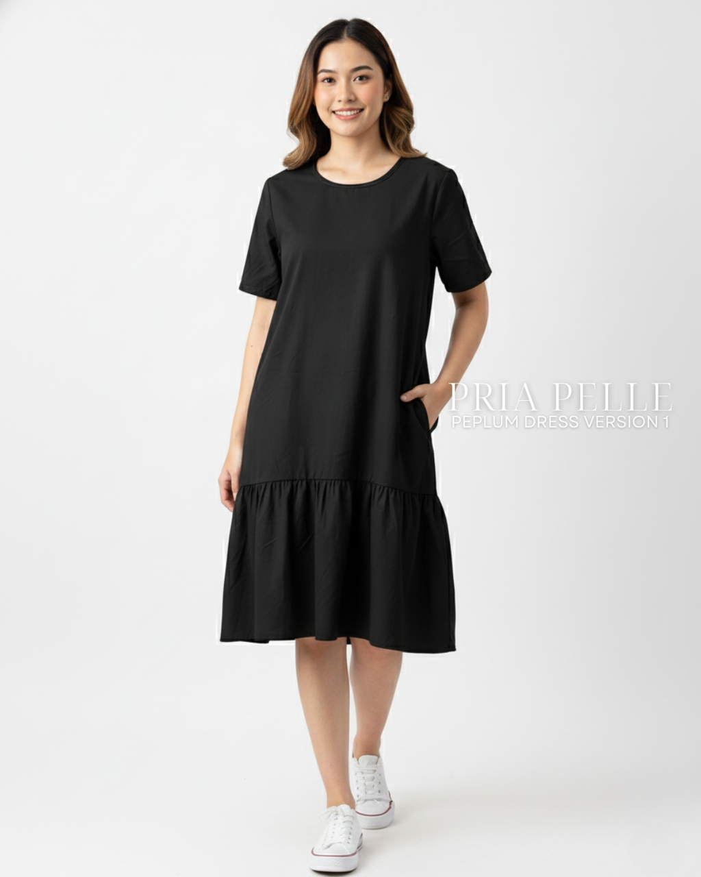 Pria Pelle Peplum Dress Version 1 | Cotton Blend Matte Black - Non Stretch