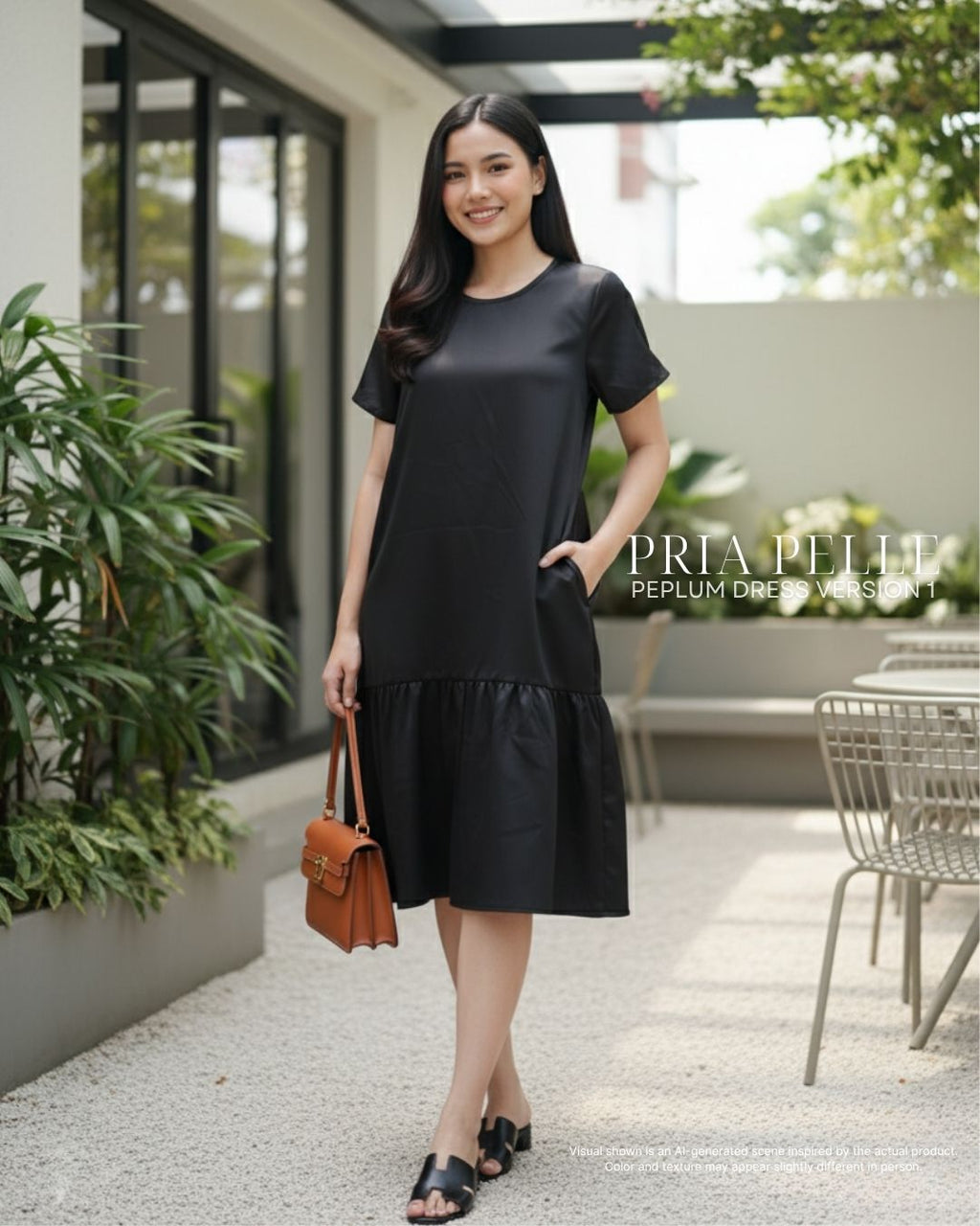 Pria Pelle Peplum Dress Version 1 | Cotton Satin Black - Non Stretch