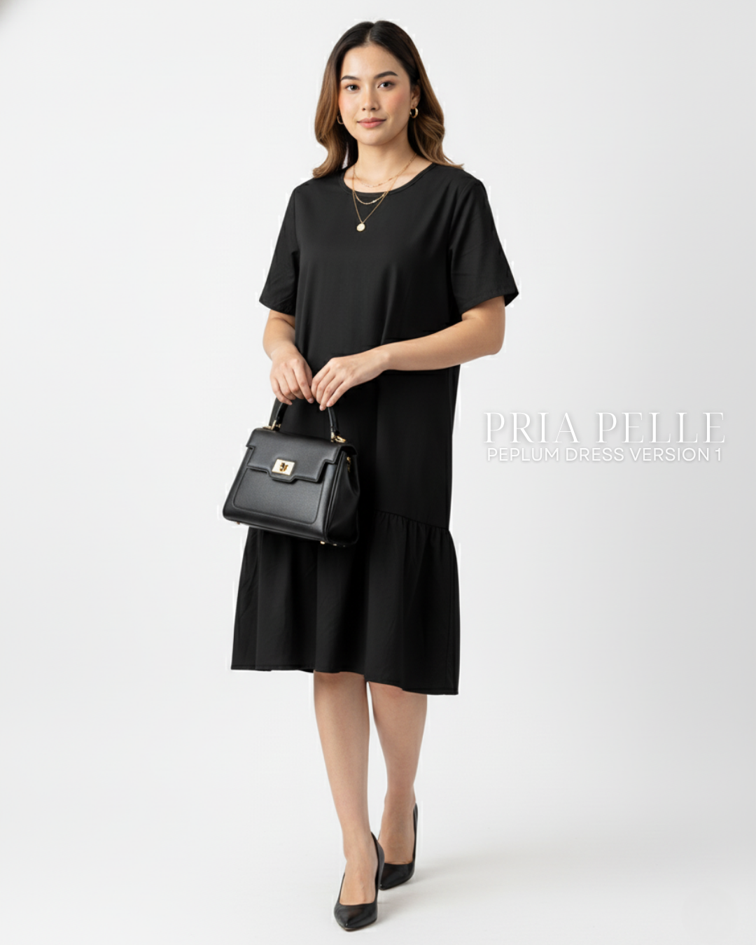 Pria Pelle Peplum Dress Version 1 | Cotton Blend Matte Black - Non Stretch