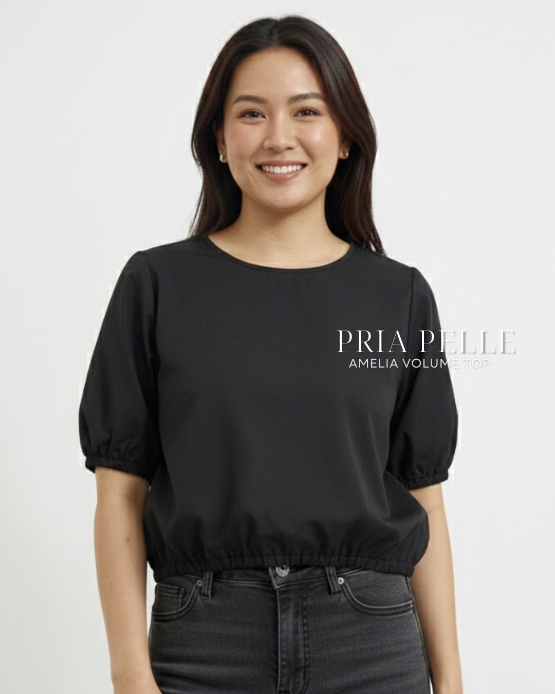 Pria Pelle Amelia Volume Top - Cotton Blend Black | Non Stretch