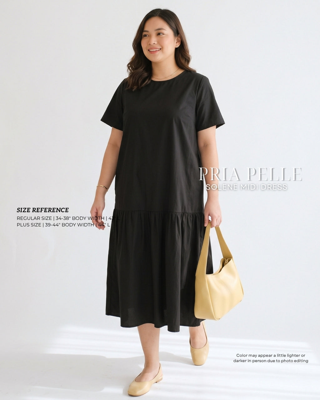 Pria Pelle Solene Short Sleeves Midi Dress - Cotton Blend Black | Non Stretch