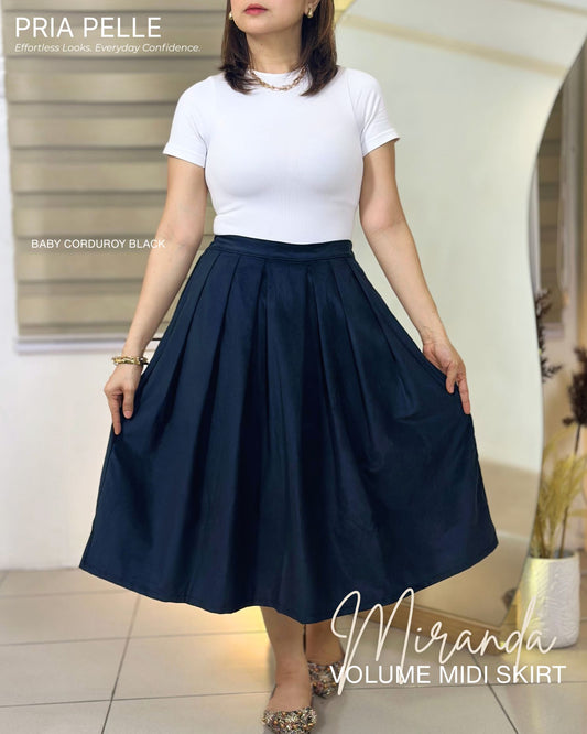 Pria Pelle Miranda Midi Volume Skirt | Baby Corduroy Black