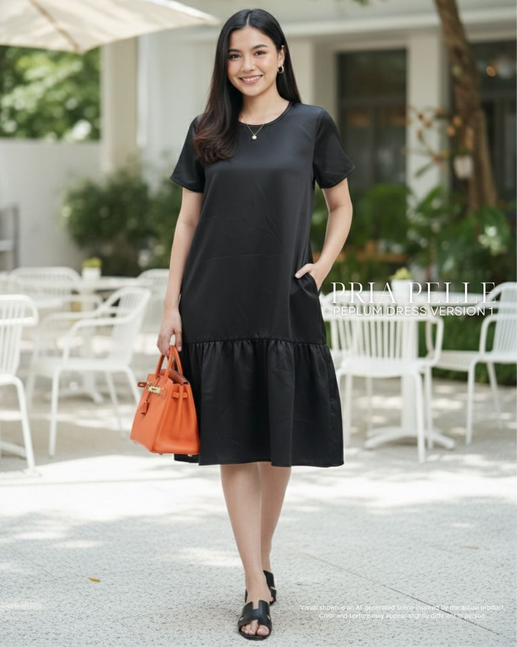 Pria Pelle Peplum Dress Version 1 | Cotton Satin Black - Non Stretch