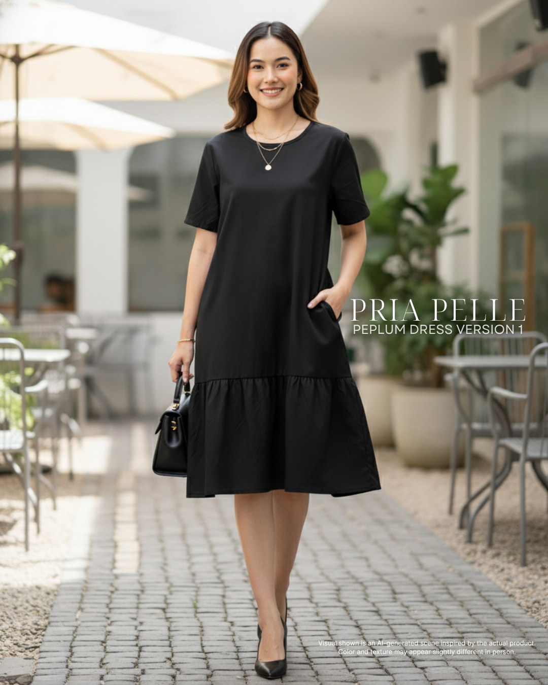 Pria Pelle Peplum Dress Version 1 | Cotton Blend Matte Black - Non Stretch