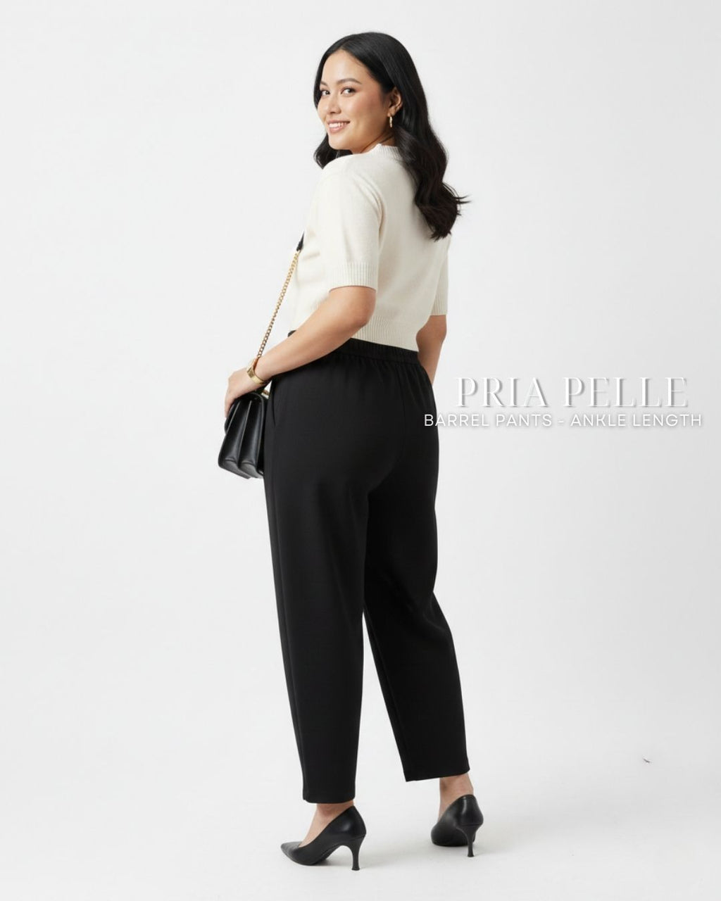 Pria Pelle Barrel Pants | Ankle Length - Cotton Twill Black | Non Stretch